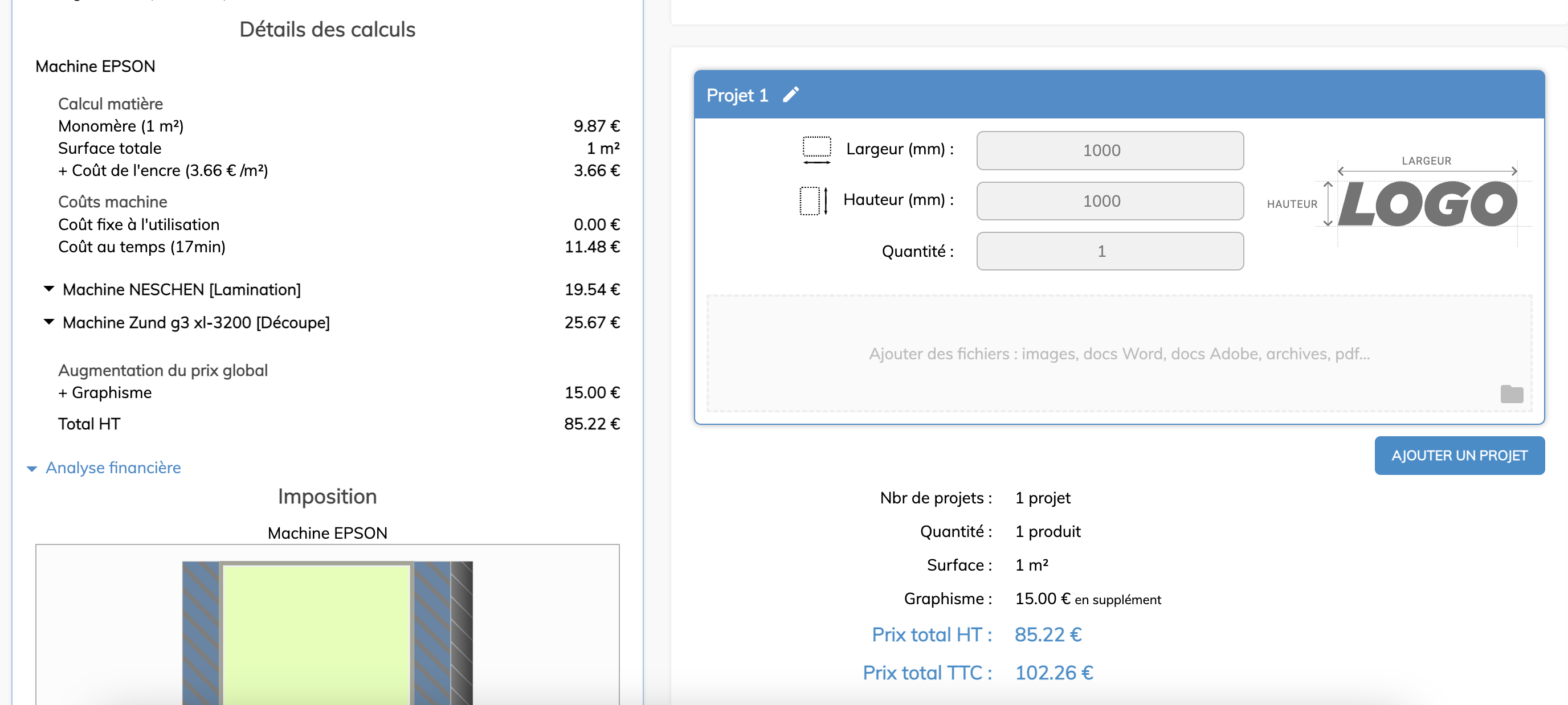 Calculateur de prix pour imprimeur grand format